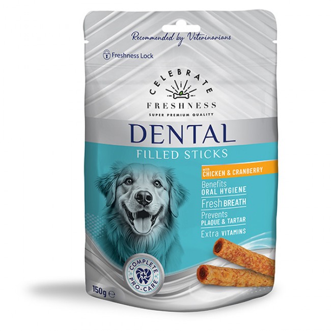 Дентална награда за куче Celebrate Freshness Dental Filled Sticks, Chicken & Cranberry 150gr