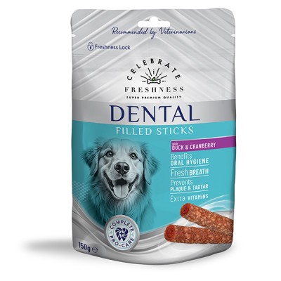 Дентална награда за куче Celebrate Freshness Dental Filled Sticks, Duck & Cranberry 150gr