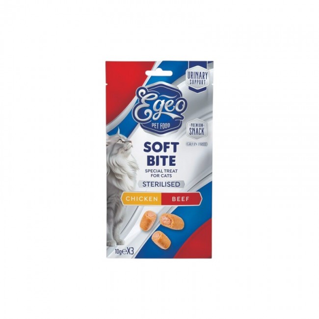 Закуска за маче EGEO Soft Bites Sterilised Chicken with Beef 3х10 GR