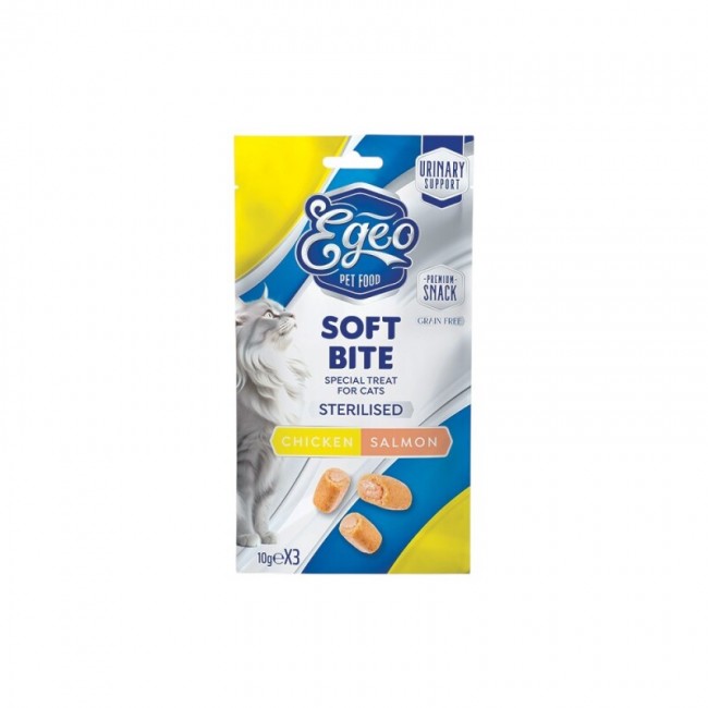 Закуска за маче EGEO Soft Bites Sterilised Chicken with Salmon 3х10 GR