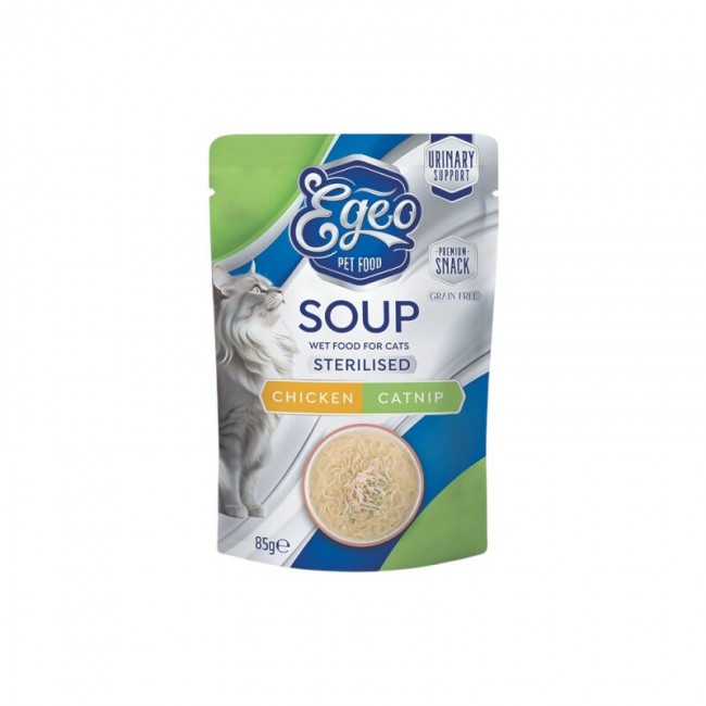 Влажна храна за маче EGEO Soup Sterilised Chicken with Catnip 85GR