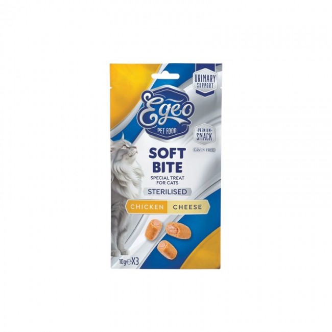 Закуска за маче EGEO Soft Bites Sterilised Adult Cat  Chicken with Cheese 3x10 GR