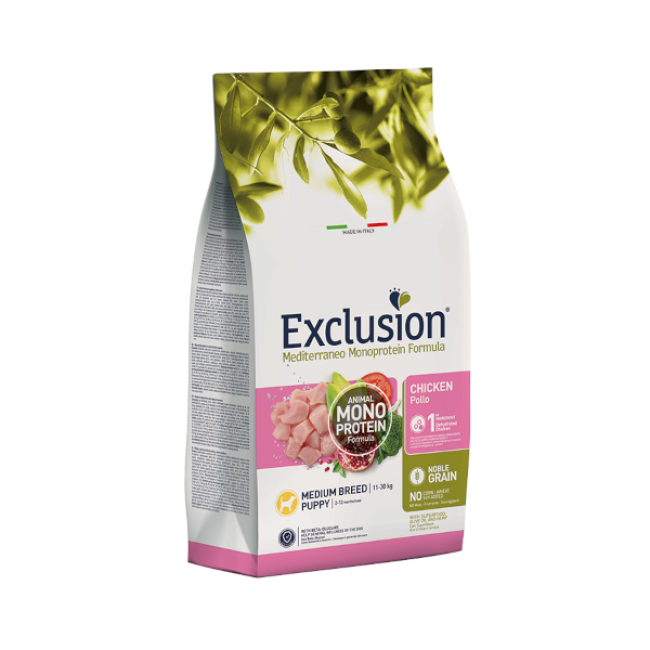 Сува храна за куче Exclusion Medium Puppy Chicken 12 KG