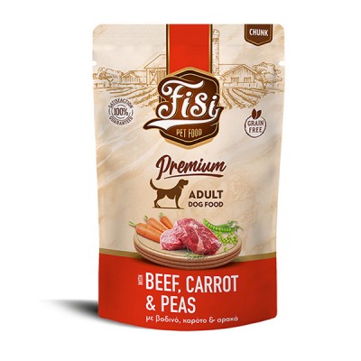 Влажна храна за куче FISI Dog Adult Beef, Carrot & Peas in sauce 12x130gr