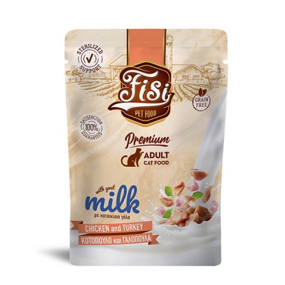Влажна храна за маче FISI Cat Adult Chicken, Turkey & Goat Milk in chunk 12x85gr