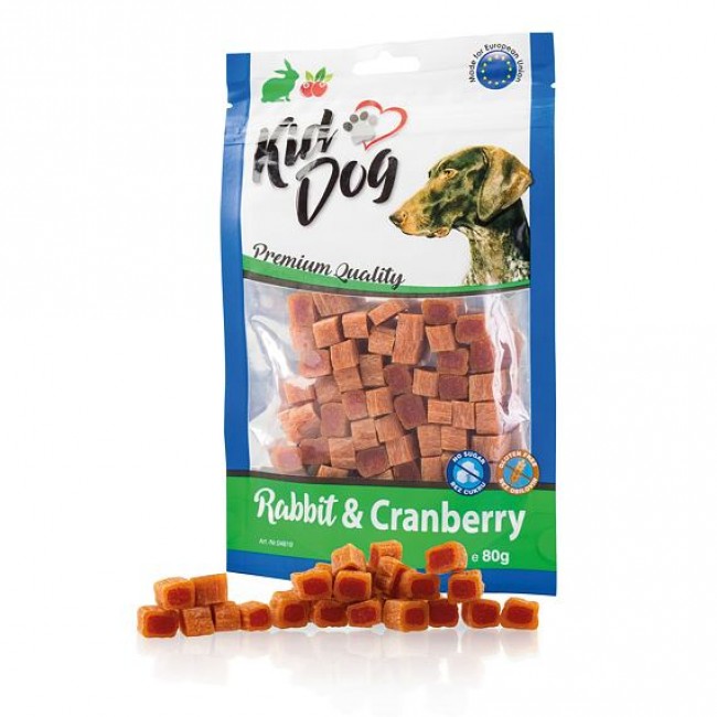 Месната награда за куче KIDDOG Mini Cubes with Rabbit and Cranberry (80g)