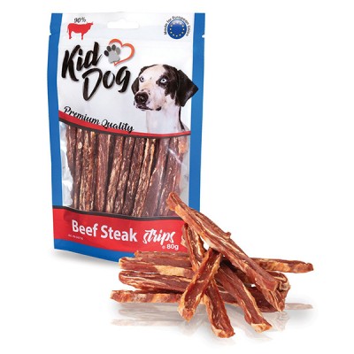 Месната награда за куче  KIDDOG Beef Steak Strips 80GR  