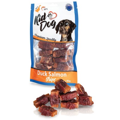 Месната награда за куче  KIDDOG Duck Salmon Strips 80GR  