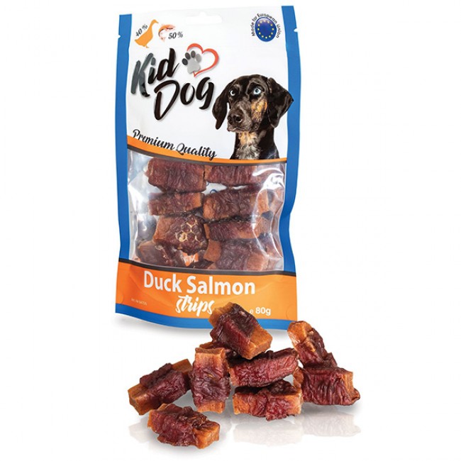 Месната награда за куче  KIDDOG Duck Salmon Strips 80GR  