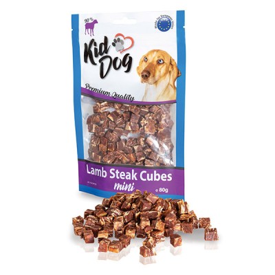 Месната награда за куче  KIDDOG Lamb Steak Cubes 80GR  