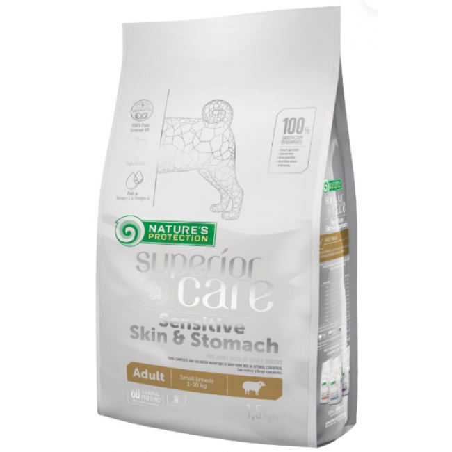 Сува храна за куче Natures Protection Superior Care Lamb Sensitive Skin & Stomach 1.5kg