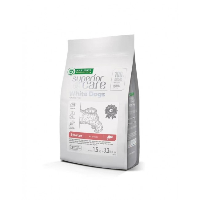 Сува храна за куче Natures Protection Superior care white coat salmon and krill starter 1.5kg