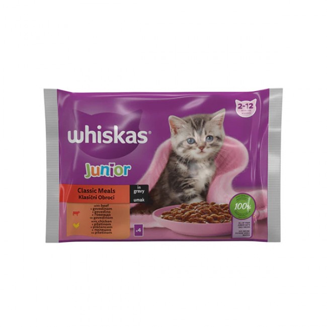 Влажна храна за маче Whiskas Junior Classic Meals in Gravy 4*85 gr