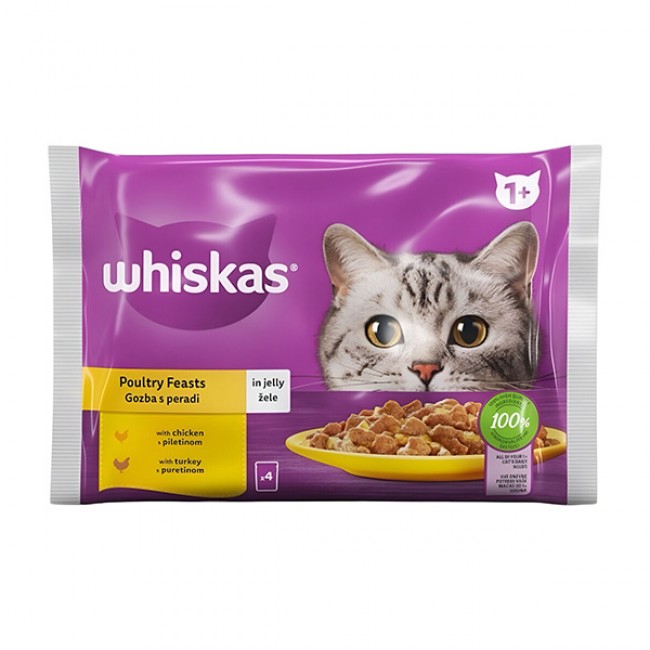 Влажна храна за маче Whiskas Poultry Feasts in Jelly 4*85 gr